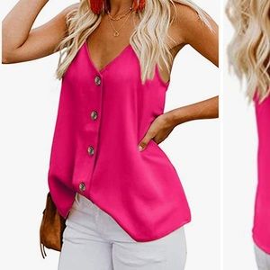 Hot pink tank blouse with boho button details